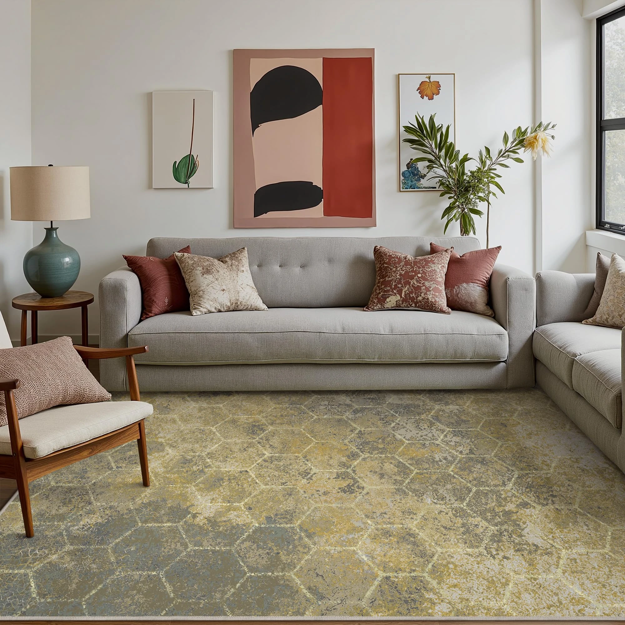 BEIMO Area Rugs 8x10 for Living Room Bedroom, Modern Abstract Honeycomb Geometric Design, Machine Washable Rug, Large Soft Low Pile Floor Cover with Non Slip Backing for Dining Room, Brown/Tan