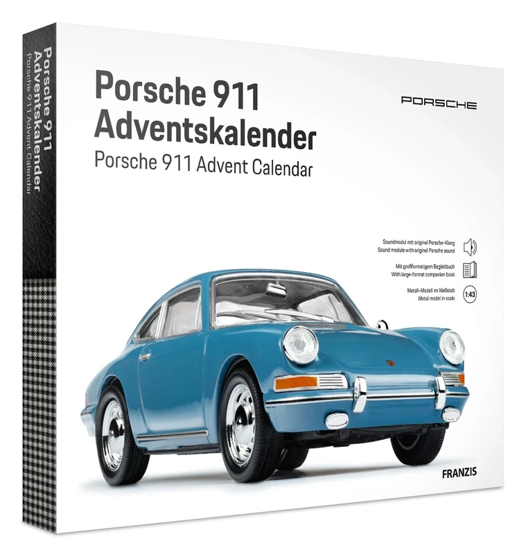 FRANZIS Porsche 911 67664 Advent Calendar Model Kit 1:43 Scale Includes Sound Module and 52 Page Accompaniment Book