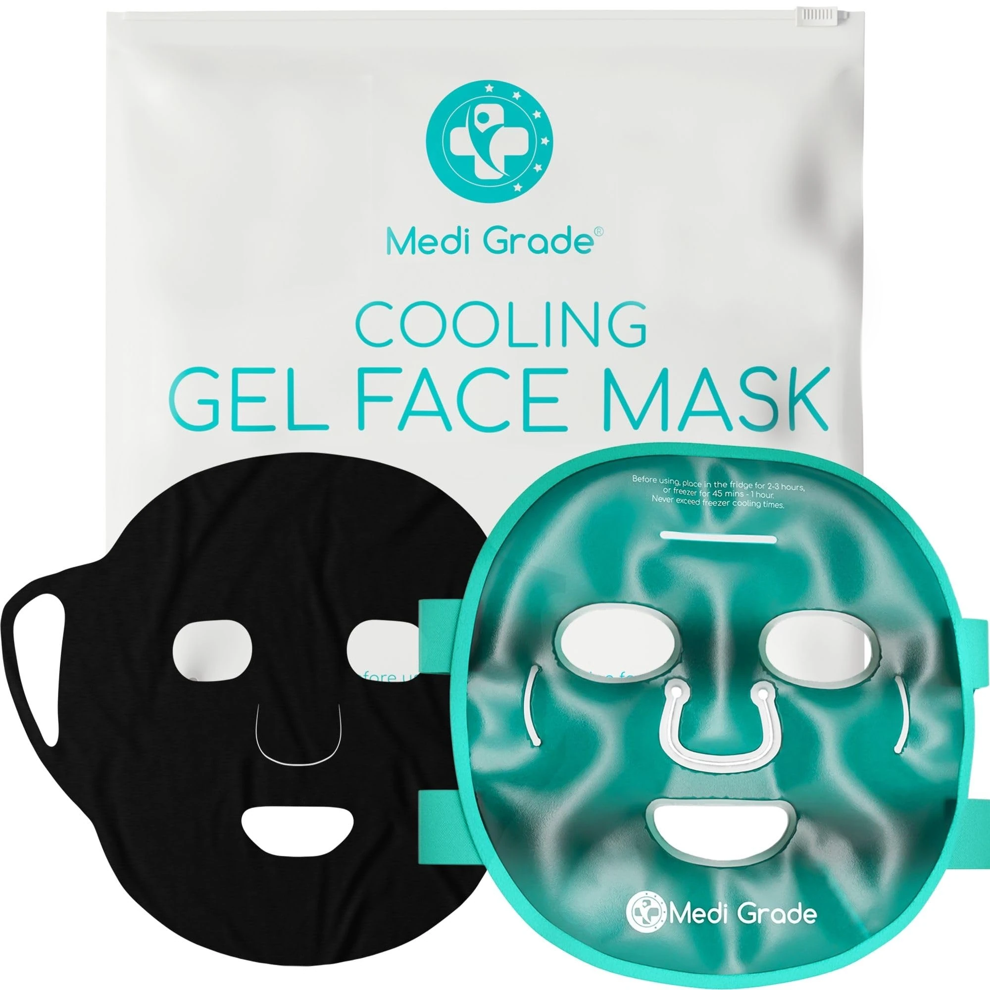 Medi Grade Cooling Face Mask set with 1 Lycra Face Mask and Storage Pouch - Soothing Gel Ice Face Mask for Dark Circles and Puffiness - Cold Face Mask Set Relaxation
