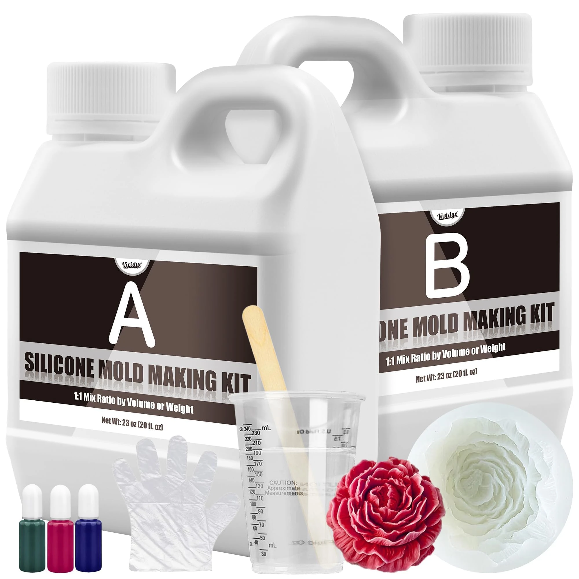 Silicone Mold Making Kit (3 Color Pigments) - 46oz/1.2L Translucent Liquid Silicone Rubber 1:1 Mixing for Mold Making, Fast Curing Moulding Kit for DIY, Resin Casting, Candle Molds, Soap Molds, Craft