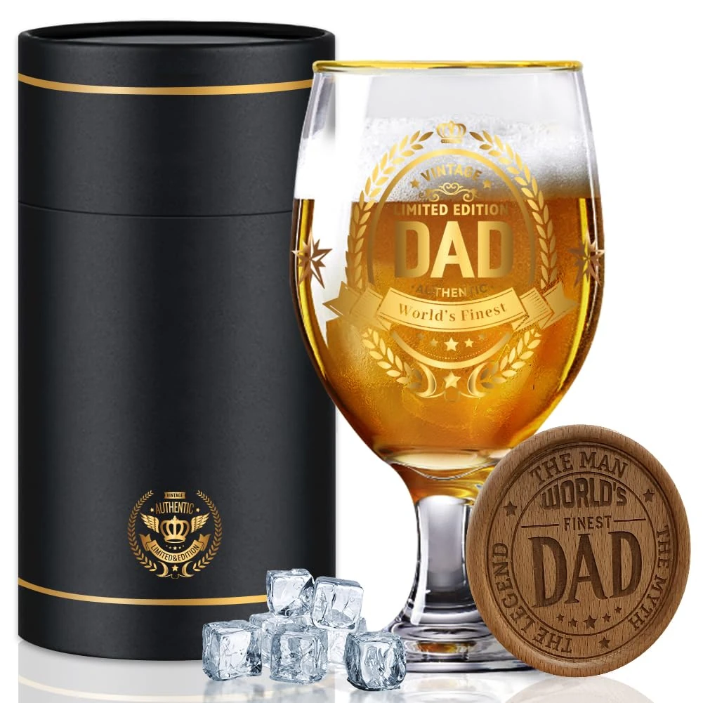 Father's Day Beer Glass for Dad, Personalised Pint Glass Gift for Men, Birthday Gift Idea for Dad, Husband, Uncle or Brother, Suitable for BBQs, Birthday Parties and Christmas Celebrations