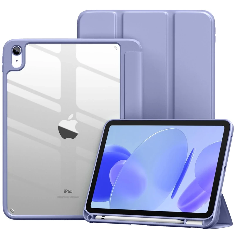 Vobafe Case for iPad (A16) 11th Generation 11 Inch 2025/iPad 10th Generation 10.9 Inch 2022 with Pencil Holder, PC Clear Back Cover, Slim Trifold Stand Case Supports Auto Wake/Sleep, LavenderPurple