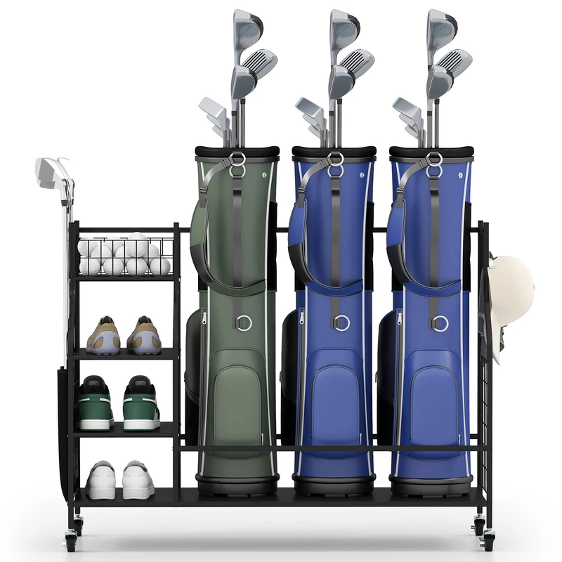 GYMAX Golf Storage Rack, Golf Bag Stand Storage Rack (120 x 42 x 94cm)