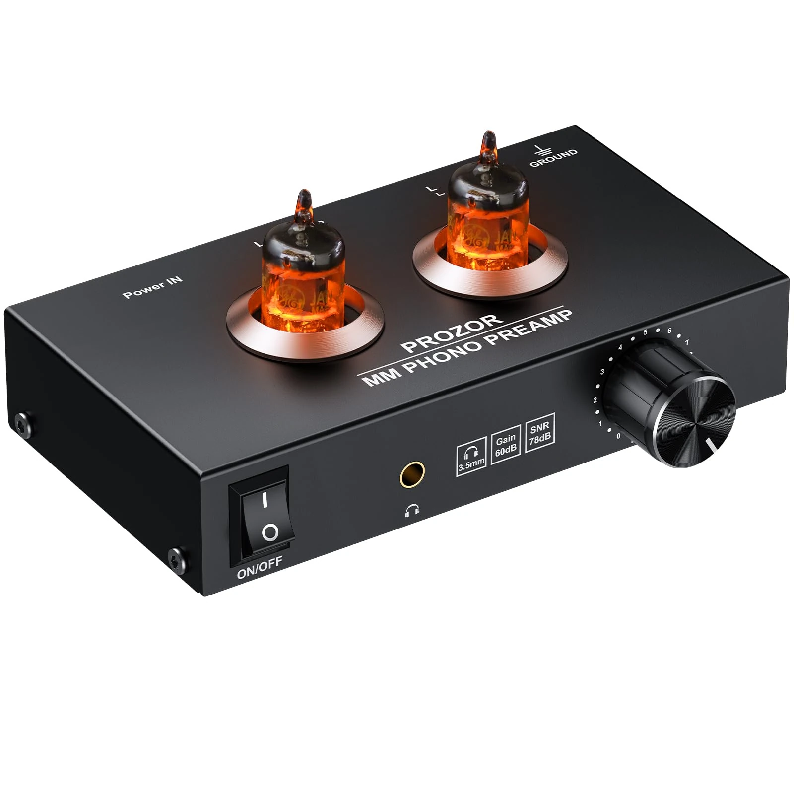 PROZOR Phono Preamp - Hi-Fi Phono Preamplifier with JAN 5654W Vacuum Tubes Audio Pre Amp for MM Turntables Headphone Tube Amplifier with Volume Bass Treble Control Support RCA Input & RCA 3.5mm Output