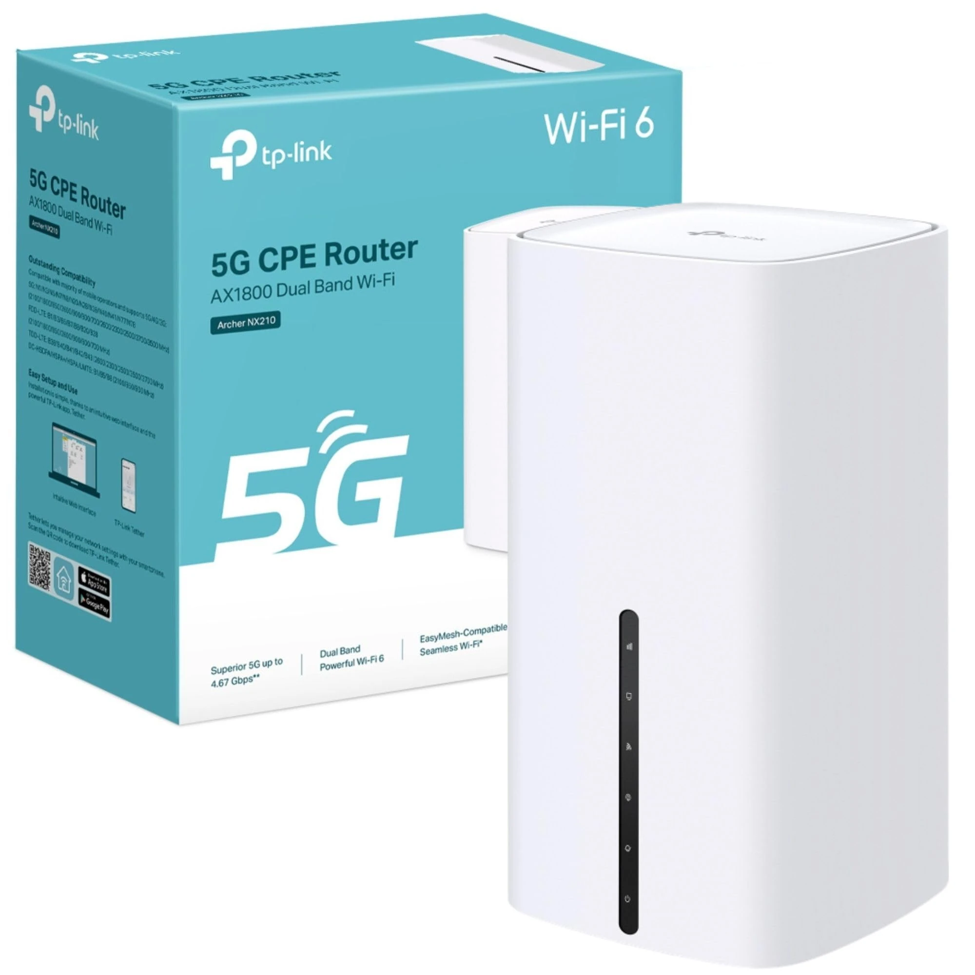 TP-Link Archer NX210 AX1800Mbps Wi-Fi 6 5G Router With Sim Slot, Up To 4.67Gbps Download Speeds, Dual-Band WiFi Router, Gigabit LAN/WAN Port, SIM Card Plug & Play, EasyMesh-Compatible WiFi Booster