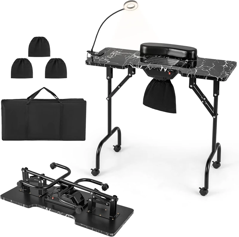 FANTASK Manicure Table Folding Nail Table with Electric Dust Collector LED Lamp - Image 1