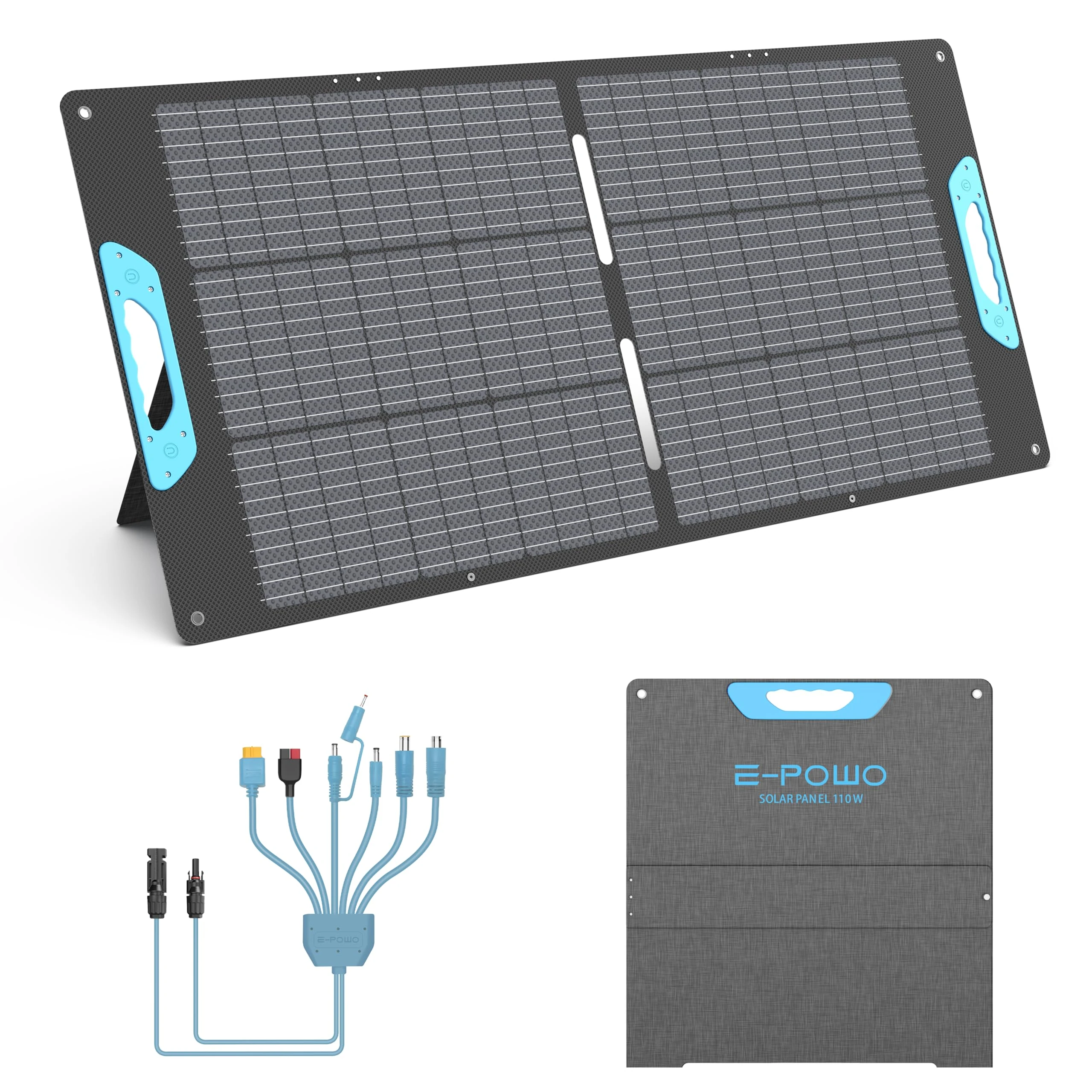110W 20V Portable Solar Panel, IP67 Waterproof Foldable 110 Watt Solar Charger with 2 USB Outputs, for Outdoor Camping, RV, Salor Power Station, Marine, Blackout
