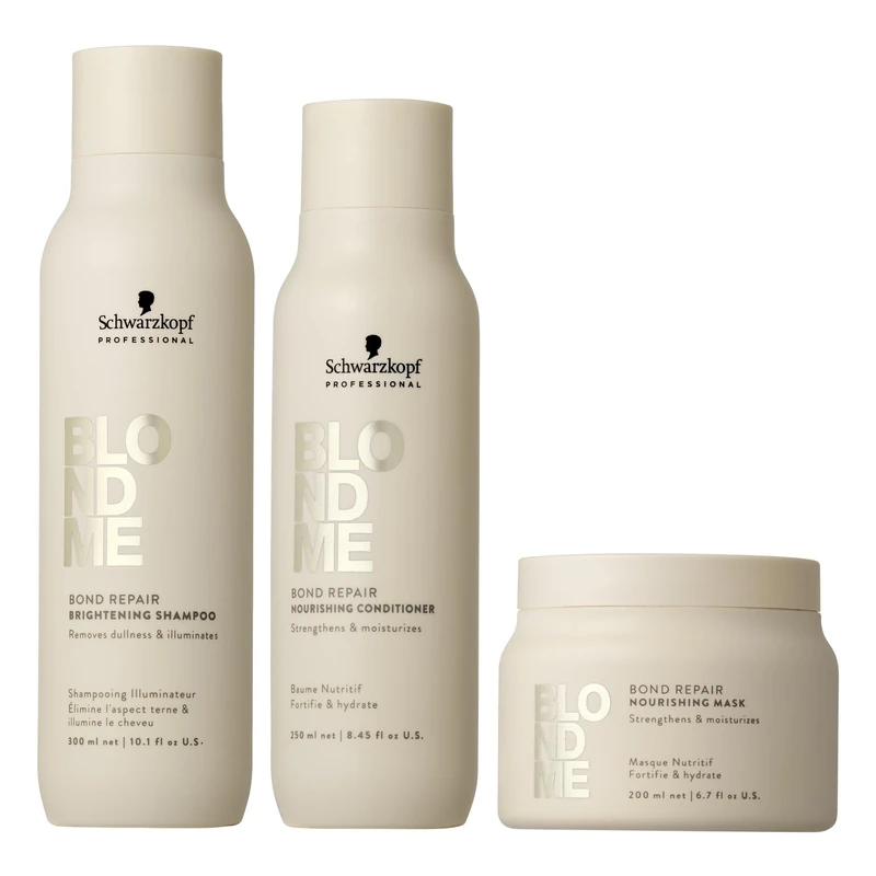 Schwarzkopf Professional BLONDME Bond Repair Ultimate Hair Care Bundle - Shampoo, Conditioner & Mask with Almond Oil & White Tea for Blonde Hair (300ml+250ml+200ml)