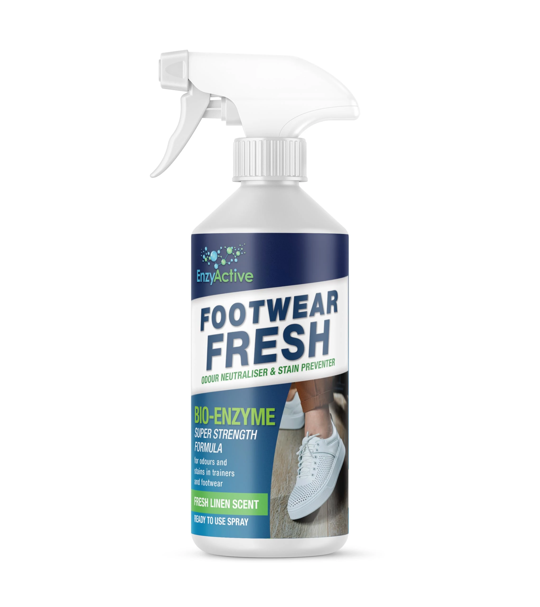 EnzyActive Shoe ReFresh & Deodriser Spray Odour neutraliser Linen Fresh Kick With Enzymes Sweat Eliminator for Trainers, Shoes, Sandals, Hiking Boots, Slippers for Bad Odours from Smelly Feet 500ML