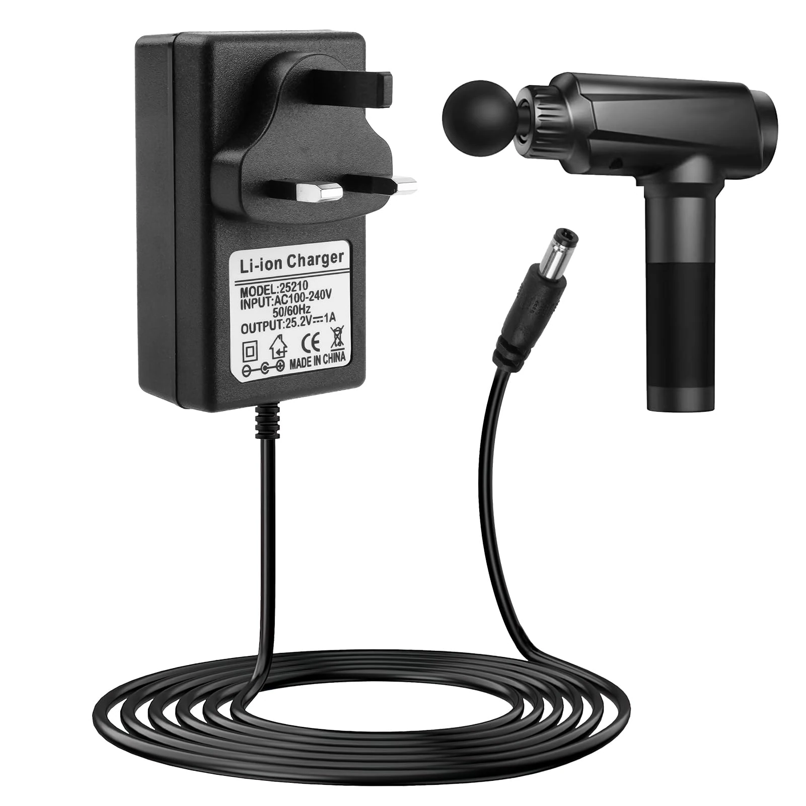 Universal Massage Gun Charger Adapter Replacement, 25.2V 1A Power Supply Cable with LED Indicator, Wide Voltage Adaptability Charging Cable for Electric Massagers