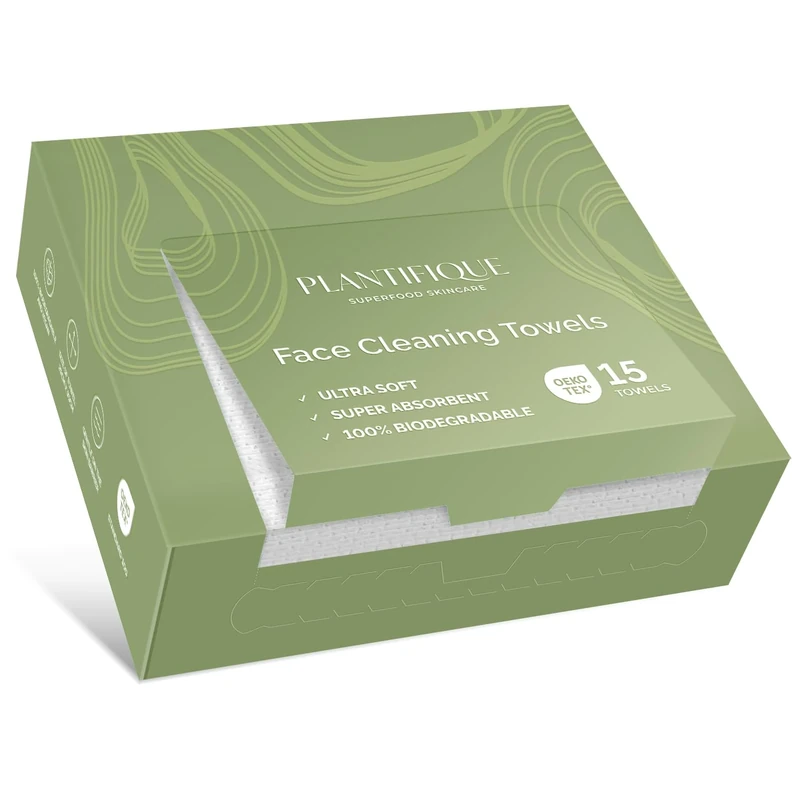 PLANTIFIQUE Disposable Face Towels XL 10"x12" - 100% Biodegradable Viscose Facial Towelettes for Women Skin Care - 15 Count