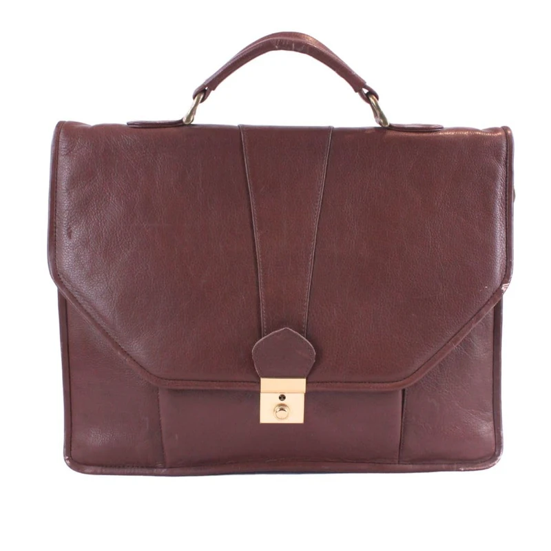 Luigi's Genuine Leather Men’s Briefcase – 5 Compartments, Buckle Lock with Key, Inside Zipper Pocket, Organizer Section, Detachable Shoulder Strap, Back Zipper Pocket (Cognac)