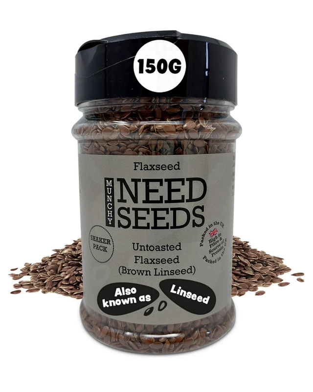 Flax Seeds 150g Shaker – High in Omega-3 & Fiber – Supports Digestion & Heart Health – Vegan & Gluten-Free – Easy to Sprinkle on Smoothies, Oatmeal & Salads – Munchy Seeds, Need Seeds