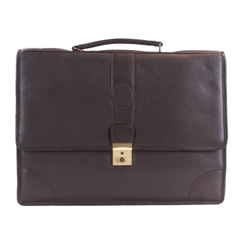 Luigi Genuine Leather Men’s Briefcase – 4 Compartments, Buckle Lock with Key, Inside Zipper Pocket, Golden Zipper, Organizer Section, Detachable Shoulder Strap (Brown)