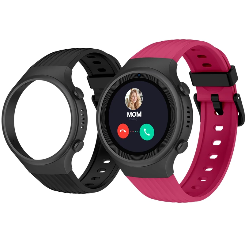 SPC Smartee 4G Junior - Smartwatch for children with GPS, video calls, and SOS button | 1.2” screen, double strap maroon and black, and tracker mode | School Mode | Management from Smart Clan app