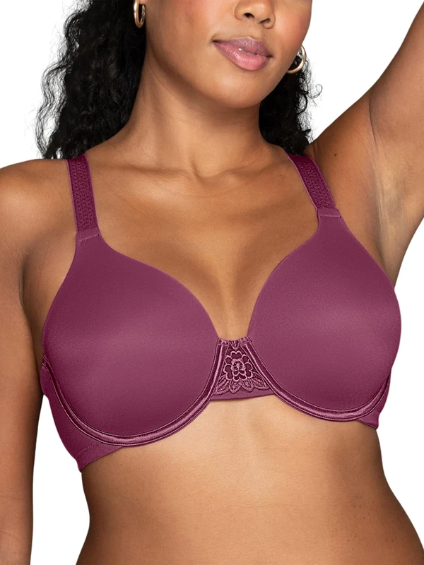 Vanity Fair Women's Full Figure Beauty Back Smoothing Bra, 4 Way Stretch Fabric, Lightly Lined Cups Up to H Molded, Underwire-Raspberry Haze, 42D