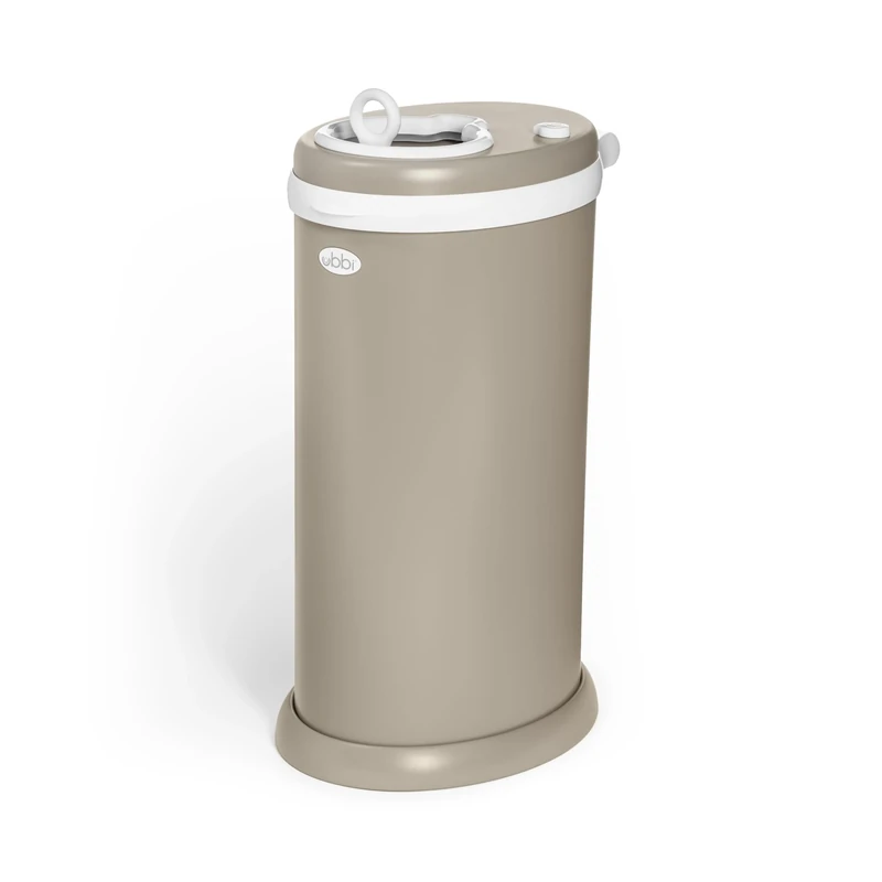 Ubbi Stainless Steel Nappy Bin, Odour Locking, No Special Bag Required, Award-Winning Diaper Pail, Cassette Free Disposal System, Matte Taupe