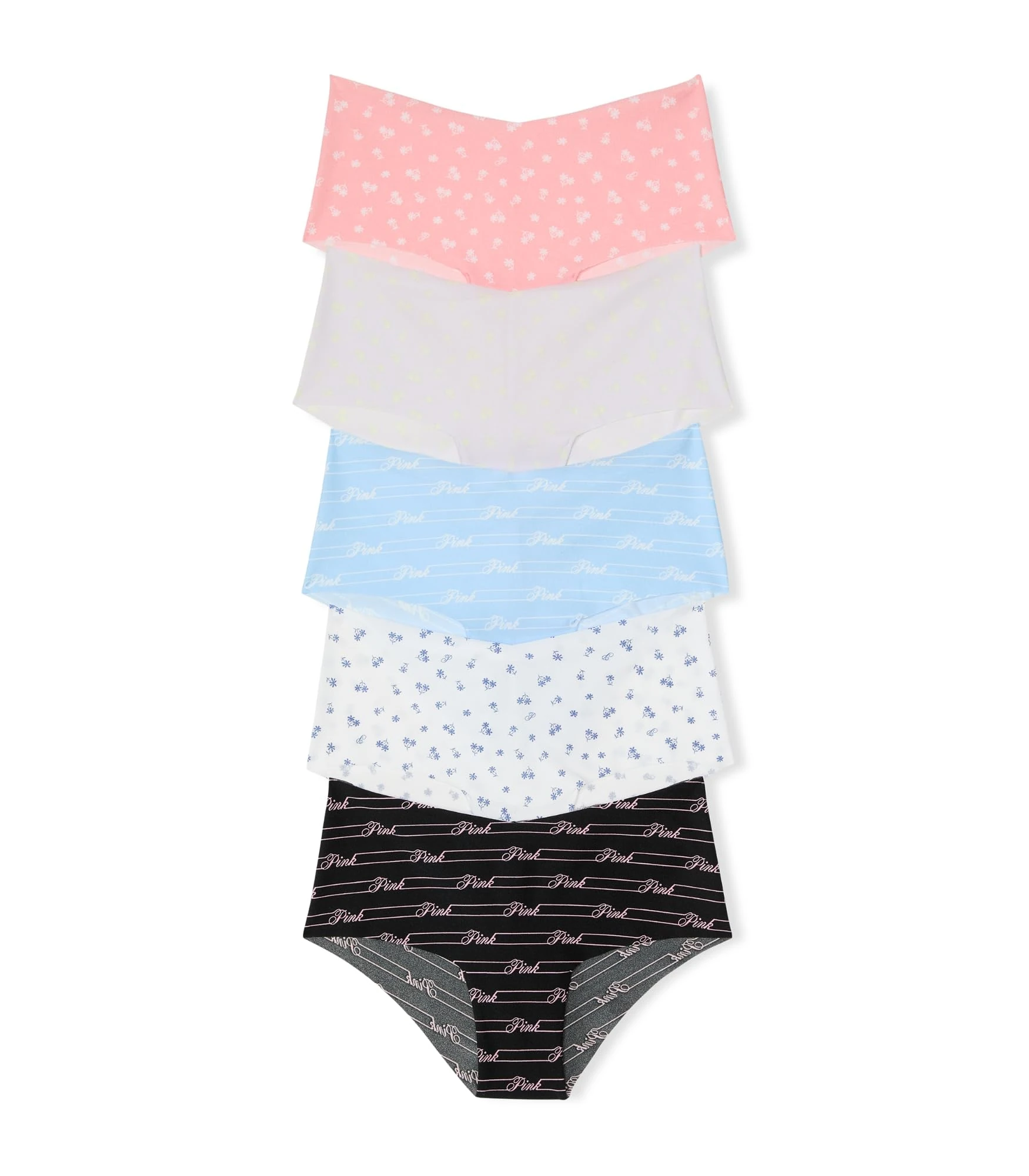 Victoria's Secret PINK No Show Lace Cheekster Panty Pack, Underwear for Women (XS-XXL), Flower Pack, M