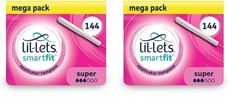 Lil-Lets Cardboard Applicator Super Tampons X 144, (24 Packs of 12 Tampons), Medium to Heavy Flow, 3 Droplets, SmartFit Expanding Applicator Tampon, Fragrance Free - Image 1