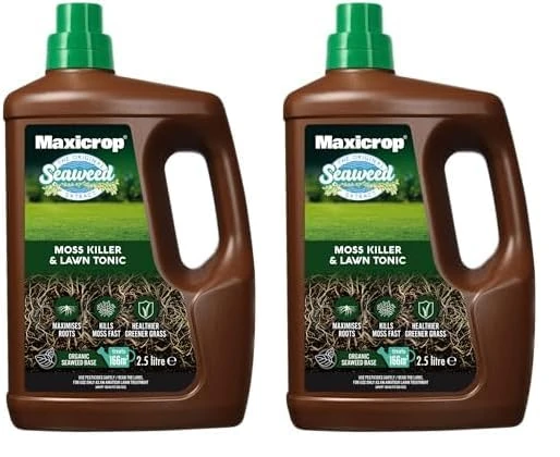 Maxicrop 86600259 Moss Killer & Lawn Tonic, 2.5L - Fast Acting 2-in-1 Moss Killer and Lawn Re-Growth Tonic - with Natural Seaweed Extract - Improves Lawn Health and Strong Rooting - Garden Care