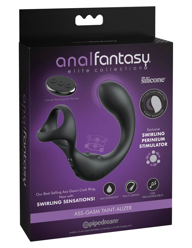 Anal Fantasy Elite Ass-GASM Taint-Alizer Vibrator, Black, 14 cm
