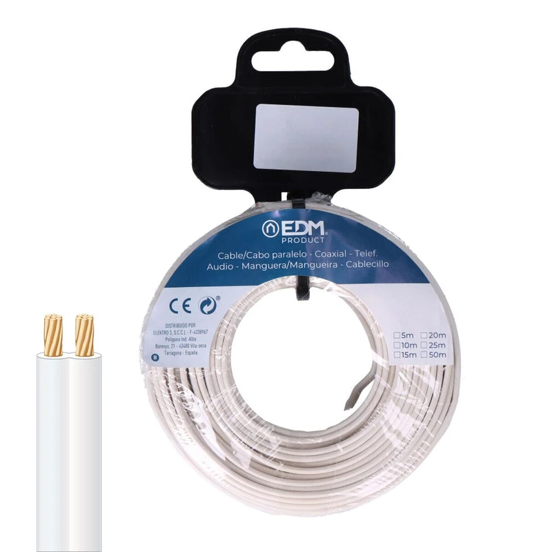 EDM Product Parallel Cable EDM 28759 White 25 m Reel Audio - Brand EAN: 8425998287592