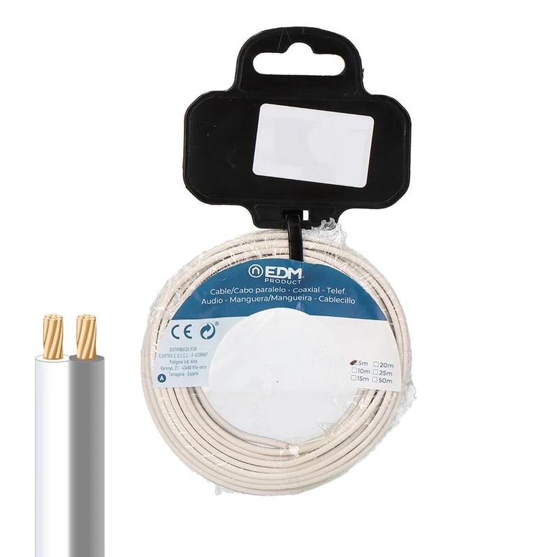 EDM Product Parallel Cable EDM 28746 White/Grey 2 x 0.75 mm 20 m Reel Audio - Brand EAN: 8425998287462 - Image 1