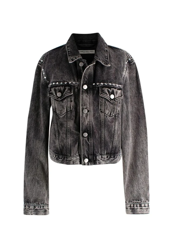 Alessandra Rich Pre-loved Washed Black Embellished Gem Denim Jacket