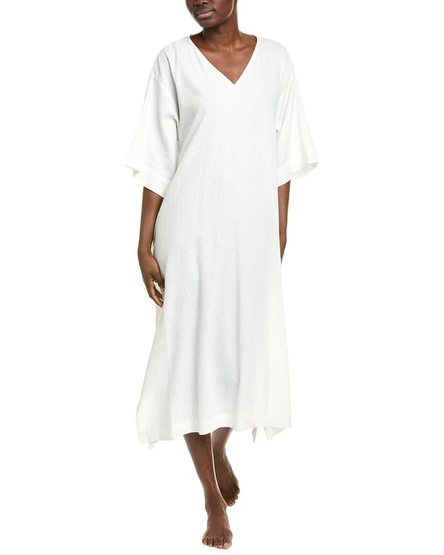 Natori Women's Onsen Caftan Length: 50" Nightgown, White, XS