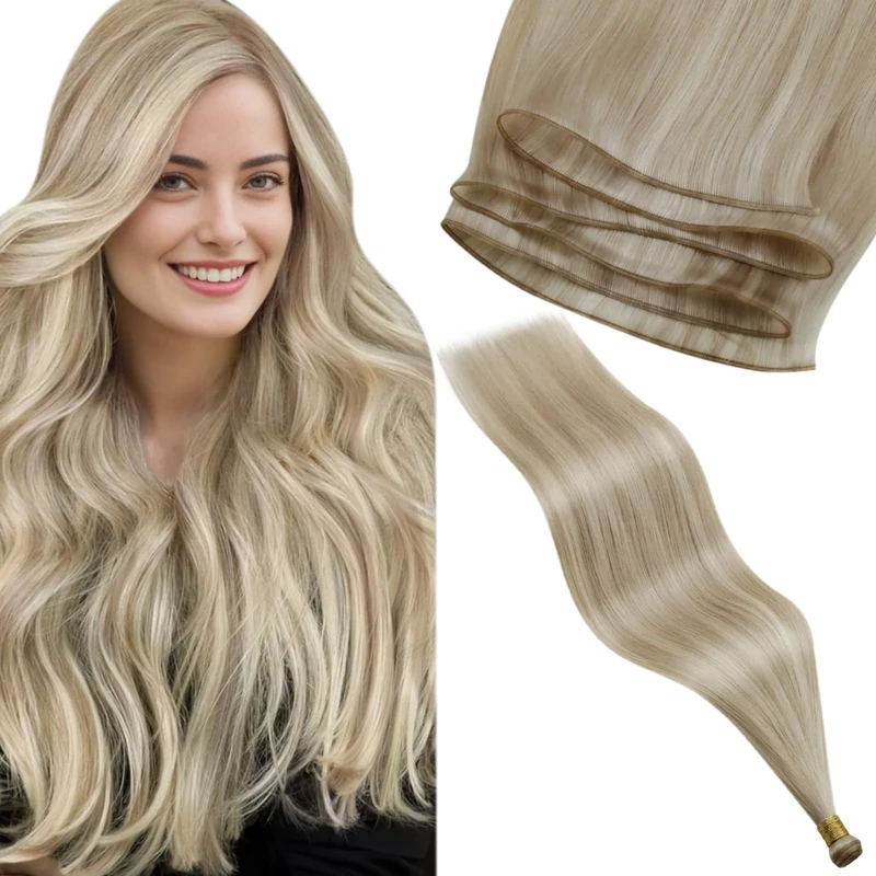 LaaVoo Ultra-thin Weft Hair Extensions Real Human Hair 18 Inch 50g Highlight Ash Blonde & Platinum Blonde Seamless Double Weft Weave Remy Extensions #18/613