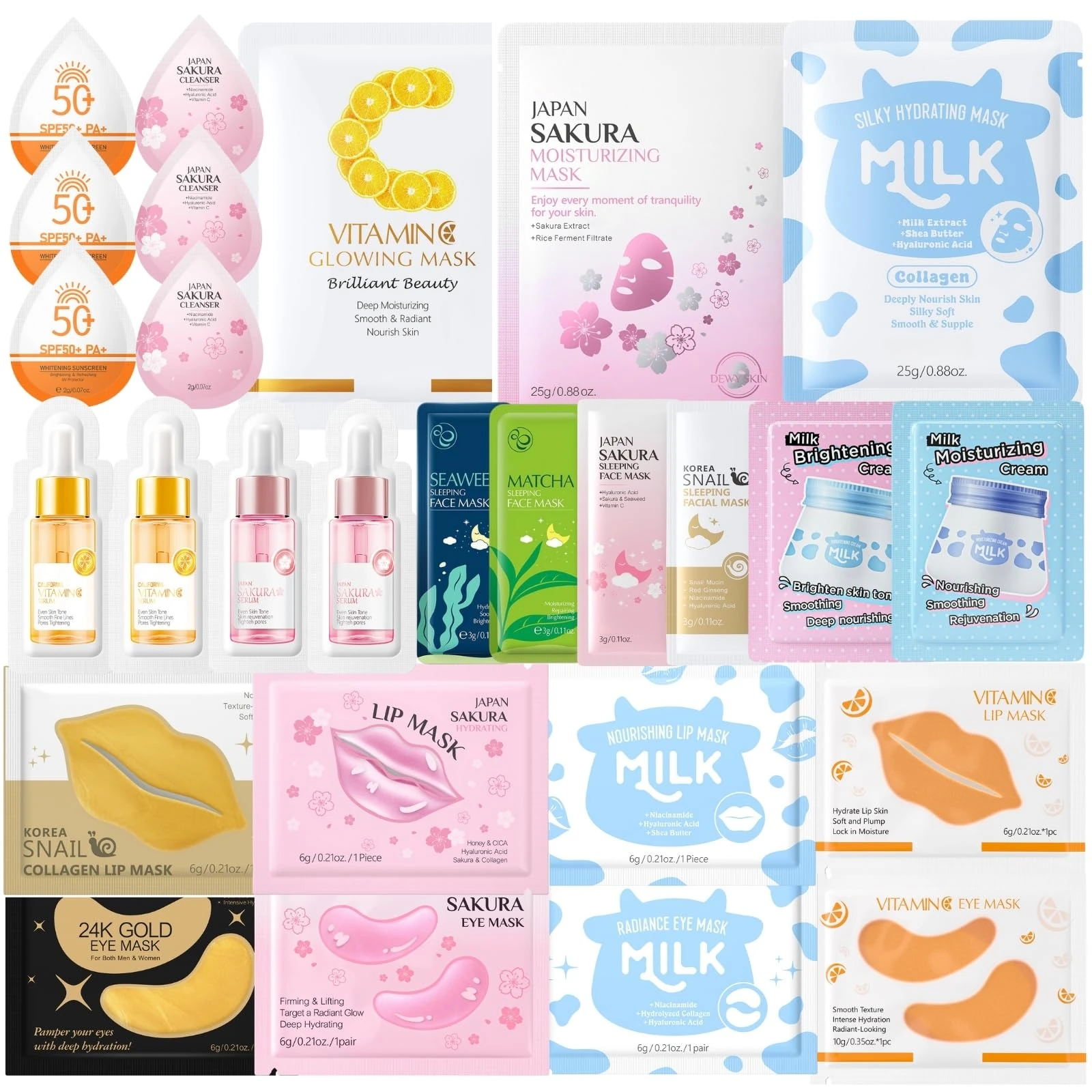 27PCS Pamper Gifts for Women - Teenage Girls Gifts - Skincare Set with Face Mask,Sleeping Face Mask,Face Serum,Face Cream,Body Cream,Lip Mask,Eye Patch - Birthday Gifts for Women - Skin Care Gift Set