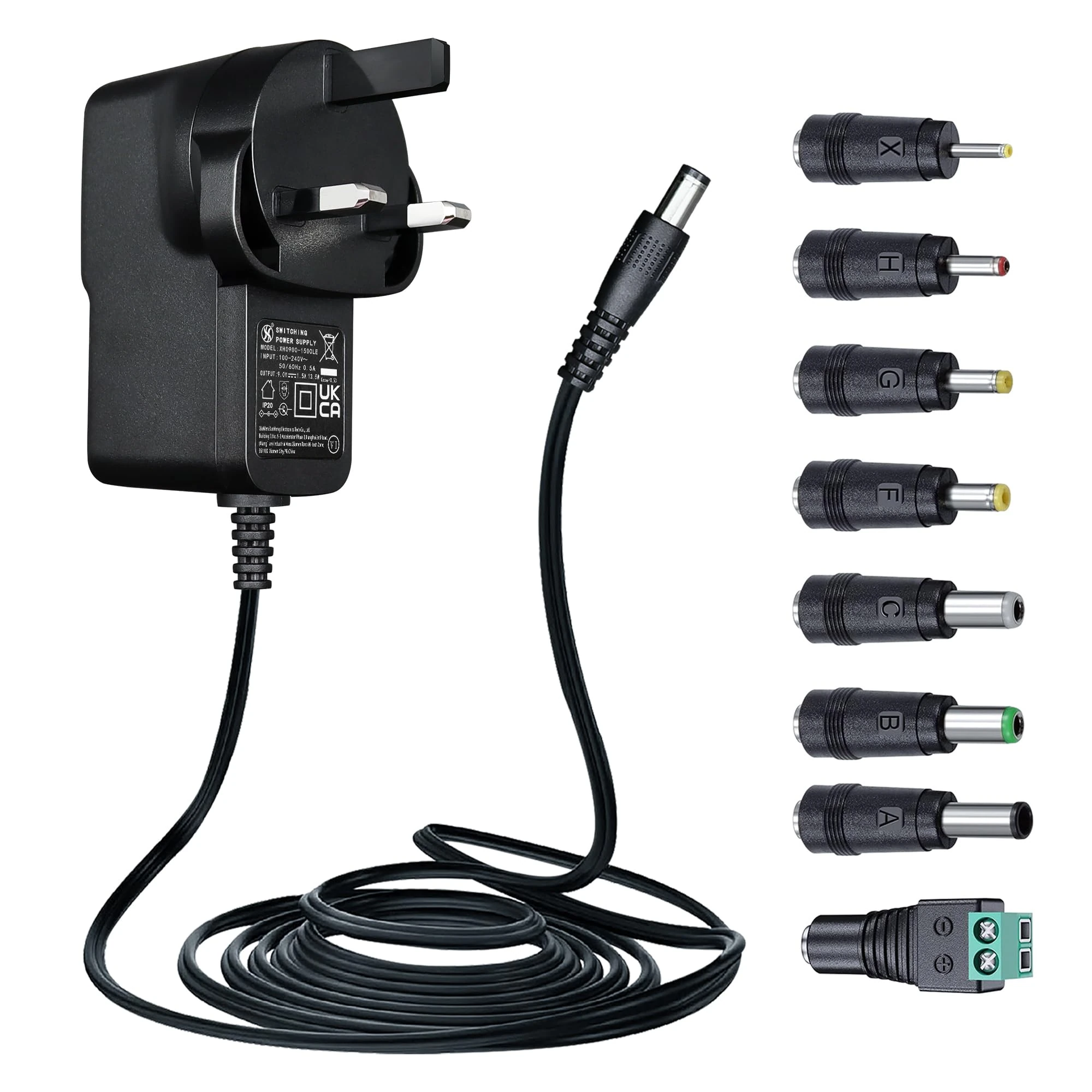 ANLINK 9V 1.5A/1500mA 1.8M Long Power Supply Adapter, AC 100-240V to DC 9V 1.5A Switching Adapter Wall Plug with 8 Tips for Arduino UNO MEGA,Elliptical Machine and More 9Volt Devices,UKCA Certified