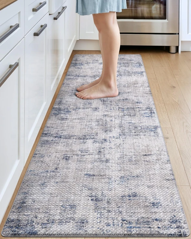 DEXI Kitchen Floor Mats Cushioned Anti Fatigue, 23x86 Long Wide Standing Comfort Runner Rug, Waterproof Retro Floral Memory Foam Padded for Front Sink Laundry, Blue