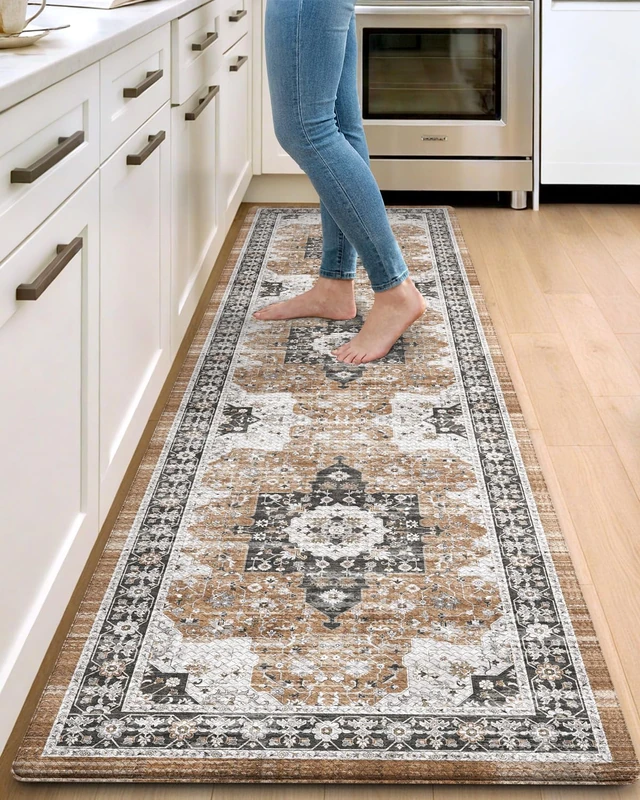 DEXI Kitchen Floor Mats Cushioned Anti Fatigue Runner Rug, 23x86 Black/Brown
