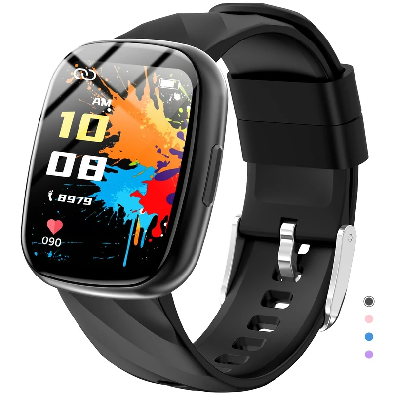 Ucani Kids Smart Watch 6-16 Years - IP68 Waterproof Fitness Tracker, 1.75" Touch Screen, Heart Rate & Sleep Monitor, 100+ Sports Modes, Gift for Girls Boys (Bright Black)