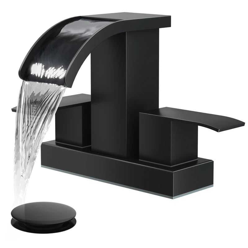 gotonovo 4 Inch Center Set Waterfall Bathroom Basin Faucet Deck Mounted 2 Handles Basin Faucets 2 or 3 Hole with Pop Up Drain Included Toilet Modern Mixer Tap Basin Faucet