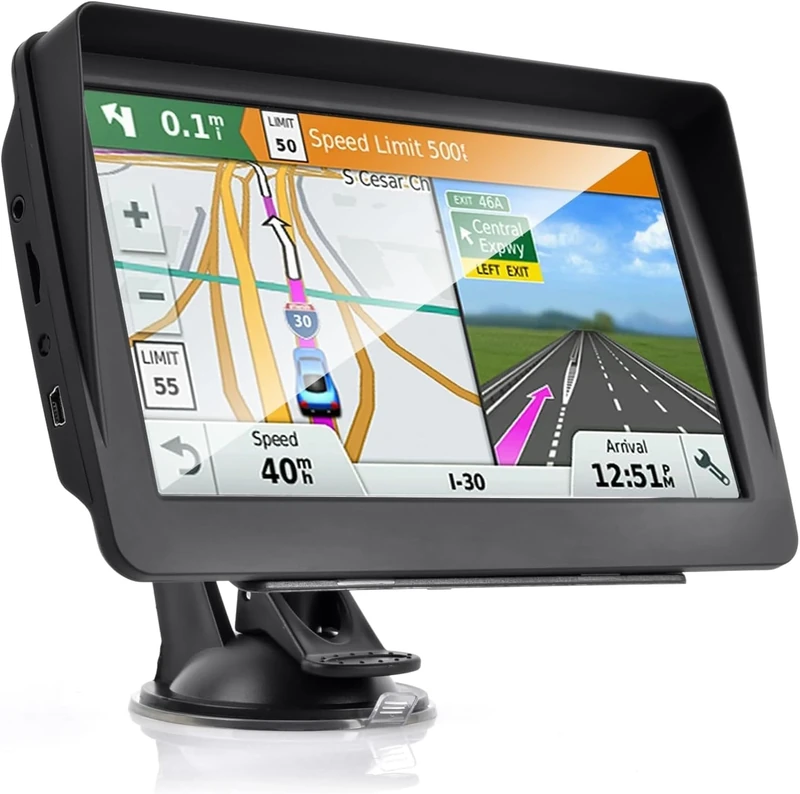 GPS Navigator for Car2025 Latest 7-inch HD Touch Screen Voice Turn Alert Speed Limit Red Light Alert Truck Car GPS Navigation with pre-Installed North American maps and Free Lifetime Updates.