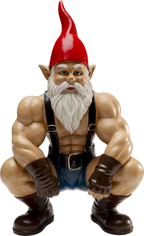Kare Design Decorative Figure Gnome Muscle, Multi-Colour, XL, Decorative Object, Home Accessories, Dwarf with Muscles, Crouching, 48 x 29 x 17 cm