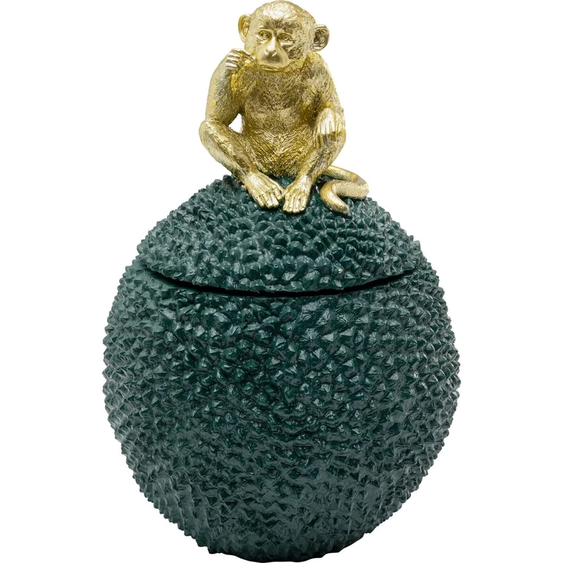 Kare Design Decorative Tin Jackfruit Monkey, Green, 30 x 20 x 20 cm, Storage Box, Monkey Motif, Handmade, Living Room