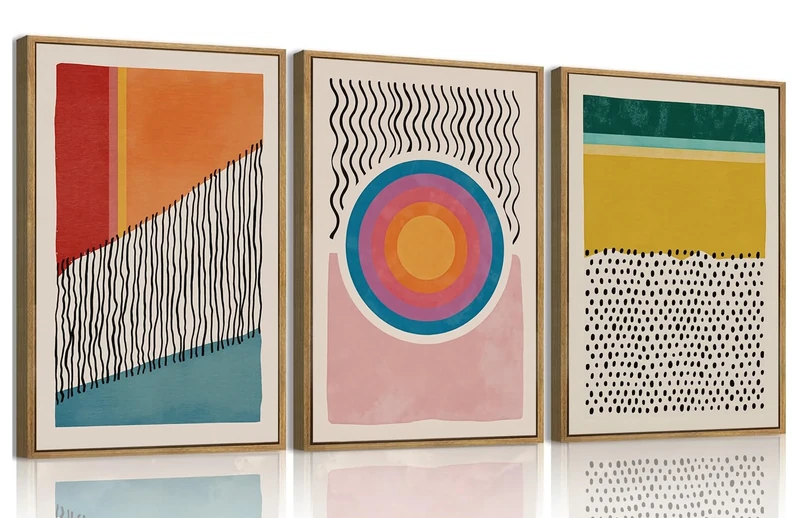 myusuar Framed Abstract Canvas Wall Art, Boho wall Decor, Large Wall Art Decor, midcentury Modern decor Prints Set of 3, Minimalist Paintings for Living Room, Bedroom, Office 16x24in
