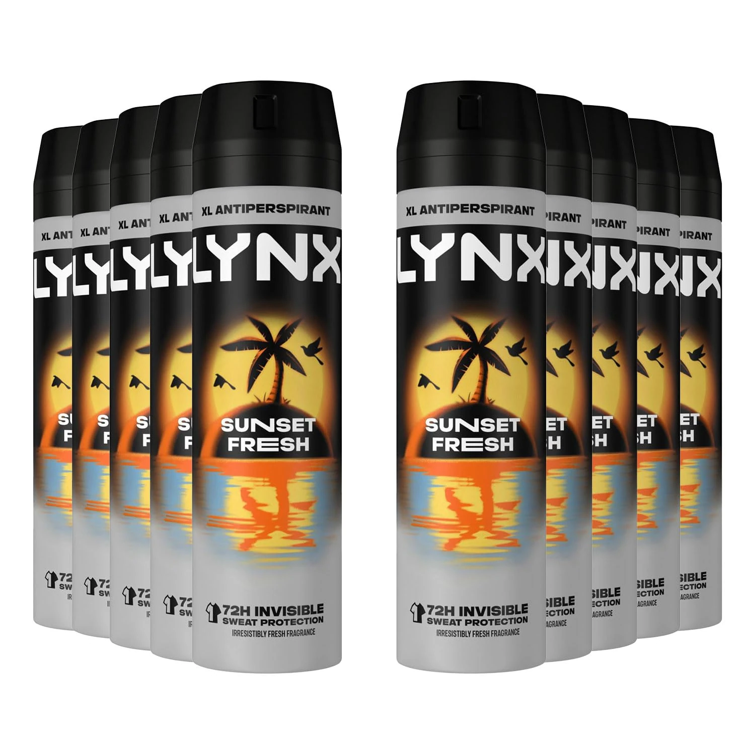Lynx XL Sunset Fresh Antiperspirant Multipack With Mango and Mandarin Scent Long Lasting Fragrance with 72 Hours Invisible Sweat Protection Deodorant Spray for Men 200 ml, 10 Pack