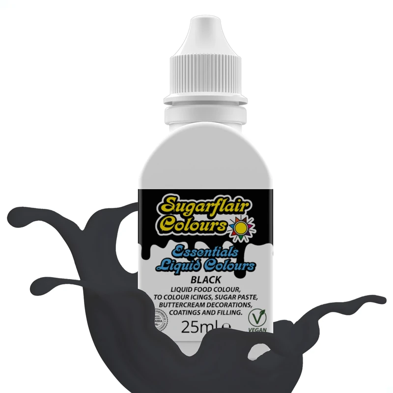 Sugarflair Essentials Liquid Food Colouring Black - Concentrated Food Colouring for Sugar Paste, Royal Icing, Buttercream, Cake Decorations, Cakes and More! Vibrant Colour Food Dye - 25ml