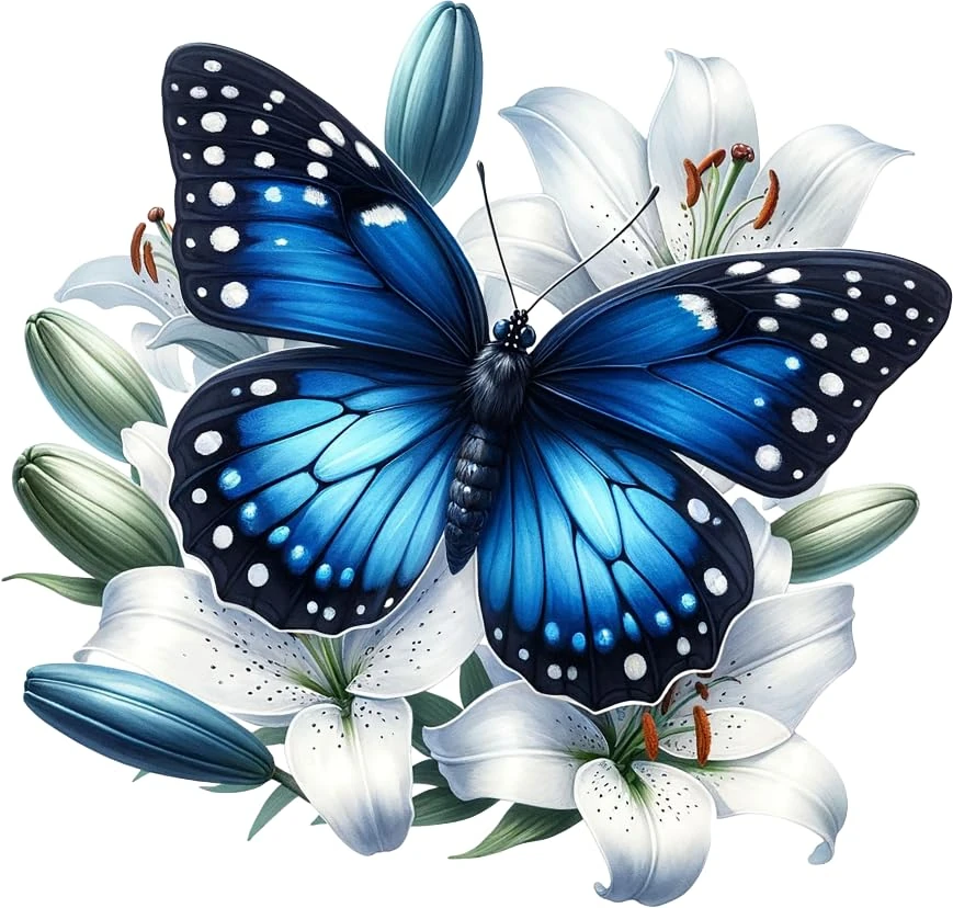 x4 Blue Butterfly Flower Vinyl Stickers, Cover Marks Non Transparent & Weatherproof Multi-use Decals 1@150mm 1@120mm & 2@70mm Toilet Wall Car Laptop & More (Dblue150mix Butterfly, A5)