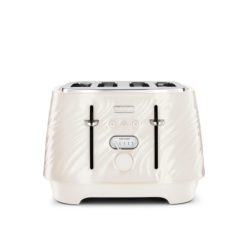 De'Longhi Ballerina Seta - 4 Slice Toaster, Wide Slot Toaster with Independent Controls, Defrost & Reheat Functions, Extra Lift, Removable Crumb Trays, 1800W, Silk Beige (CTDS4003.CR)