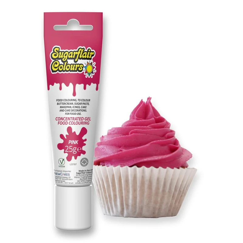 Sugarflair Essentials Pink Food Colouring Gel 25g - Vibrant Concentrated Gel Dye for Cake Decorating, Buttercream, Fondant, Royal Icing - Bake-Stable, Vegan, Kosher