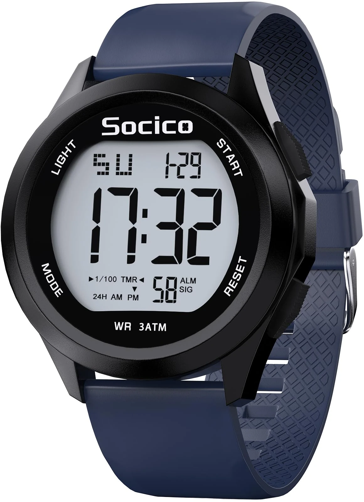 SOCICO Men Digital Watch 3ATM Waterproof Sport with LED Back Light/Alarm/Date/Stopwatch, Outdoor Multifunctional Digital Wrist Watches (Blue)