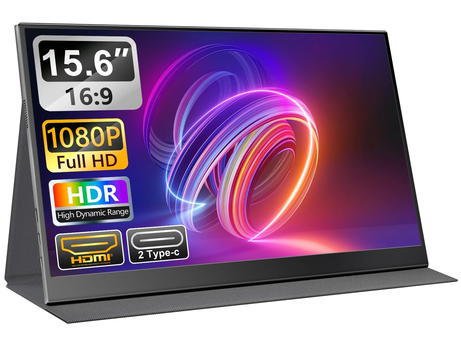 UFYQL Portable Monitor 15.6"| 1080P FHD IPS HDR Eye-Care | Ultra-Slim Travel Screen with Case, USB-C HDMI | External Second Screen for Laptop, PC，Mac book,Xbox, PS5 | Gaming & Office Use