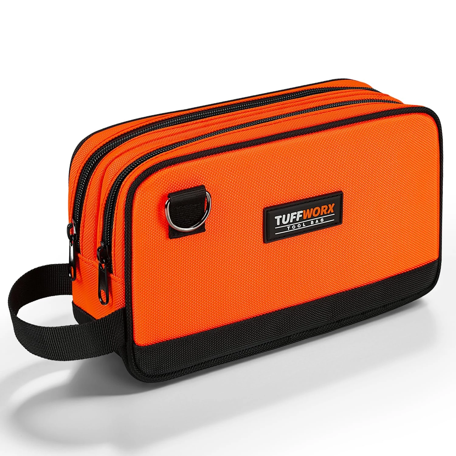 TUFFWORX Small Tool Bag, Multipurpose Zippered Tool Pouch Bag with Dual Compartment, 26 x 8 x 16 cm Portable Tool Storage Organizer, Orange