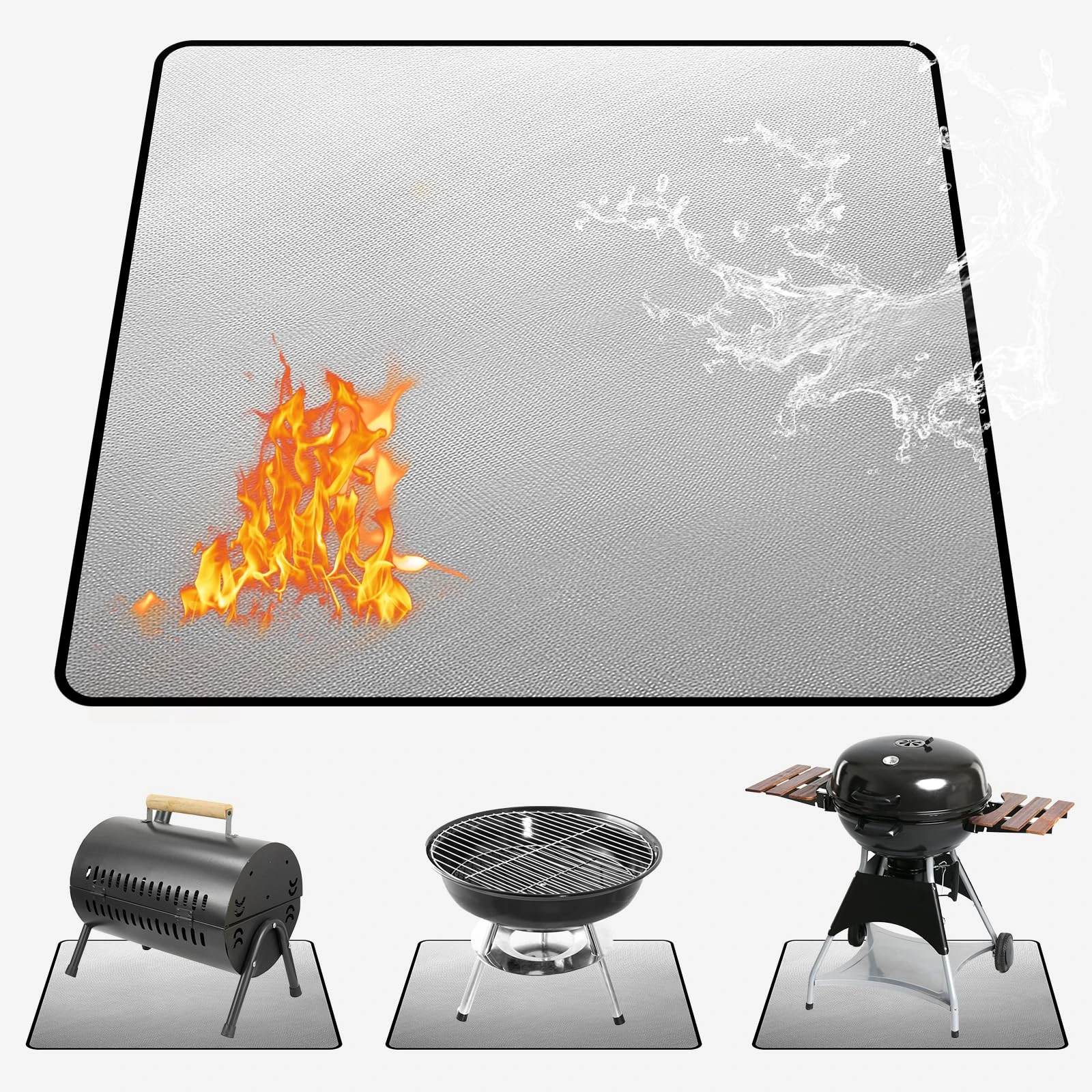 MDDK DY Fire Pit Mat for Decking 100x100cm – Square Silver Double-Sided Fireproof & Heat Proof Mat, Oil-Resistant & Waterproof for Garden BBQ & Patio