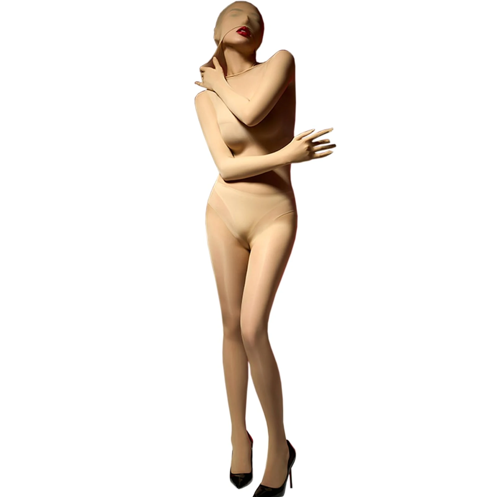 RUIBAVYA Body Stockings Full Body For Women Five Finger Sleeve Lingerie Body Suits Oil Shiny Bodystocking Baotou Full Body Stocking